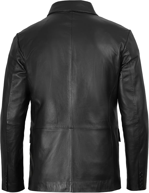 Mens Leather Blazer Jacket - Real Lambskin Leather Sport Coat, 2-Button, Fully Lined - Image 6