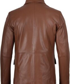 Back view of men's full-grain lambskin leather jacket showing tailored fit and structured silhouette